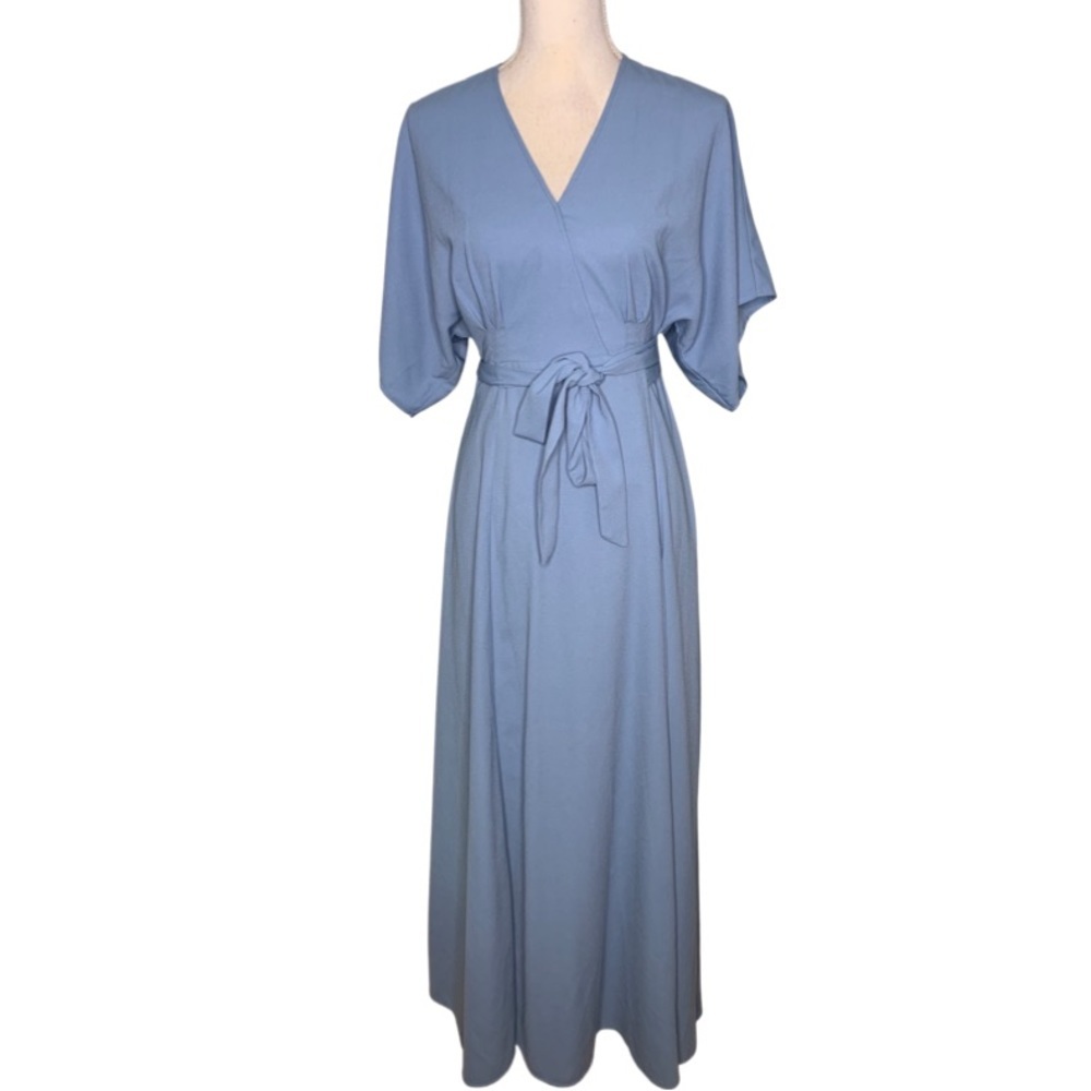Aakaa Dusty Blue Maxi Wrap Dress